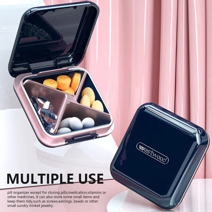 Porta Comprimidos Portátil com 4 Compartimentos | Organizador de Medicamentos para Viagem e Uso Diário