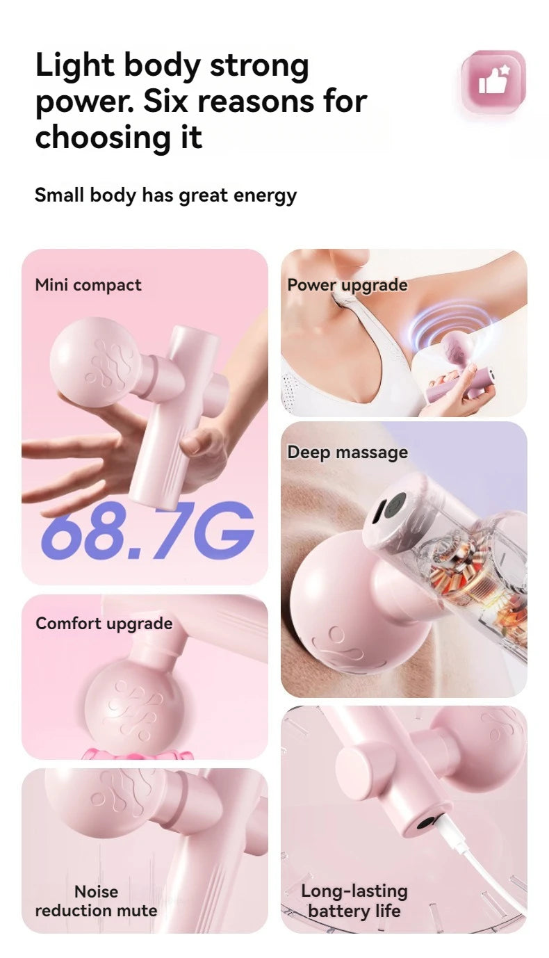 Mini Massageador Muscular Portátil USB | Pistola de Massagem para Relaxamento e Recuperação Muscular