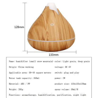 Umidificador Aromático Ultrassônico 350ml com Controle Remoto e Luz LED 7 Cores